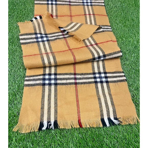Unbranded VINTAGE Plaid and Check Tan Red Black Scarf - Picture 6 of 6